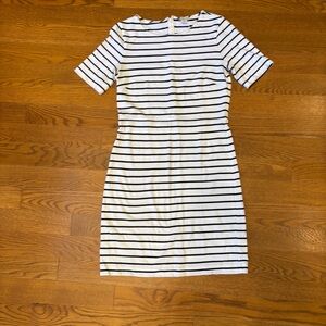 J. Crew Black and White Striped Midi Dress